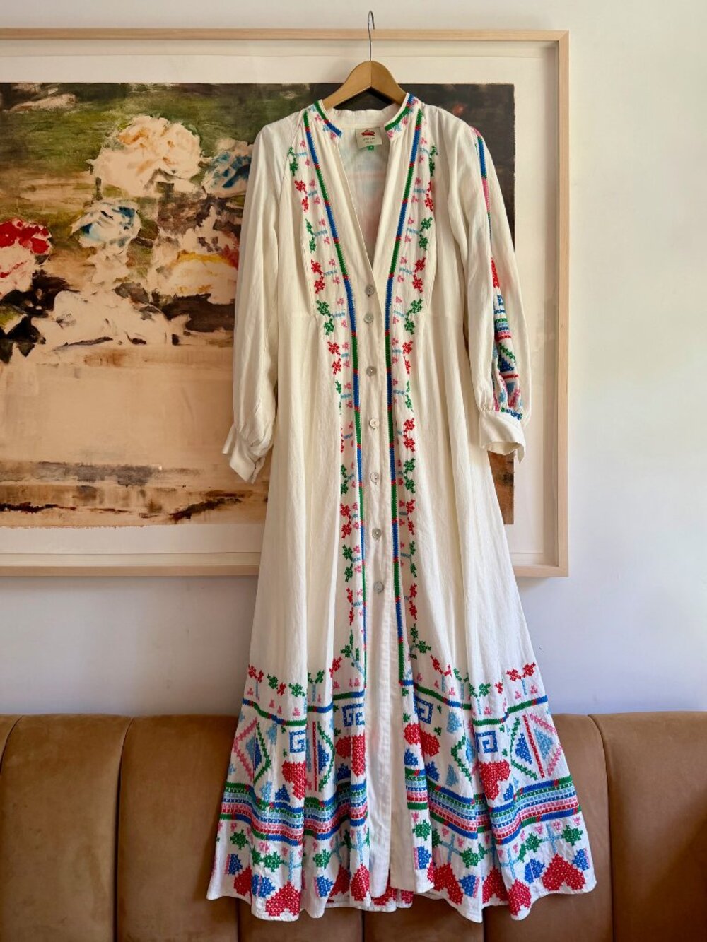 FARM Rio embroidered linen-blend maxidress